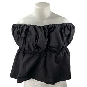 Eloquii Black Off The Shoulder Strapless Bandeau Balloon Peplum Blouse Top Sz 24